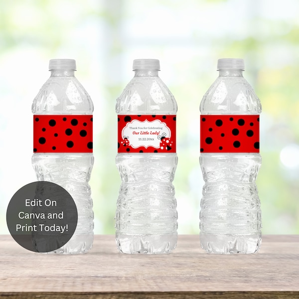 Editable Baby Shower Water Bottle Label Template, Ladybug Water Bottle Label, Ladybug Baby Shower, Little Lady Water Bottle Label, LLB1