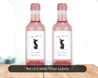Set of 8 Printed Baby is Brewing Mini Wine Labels, Pregnant Witch Baby Shower, Halloween Themed Mini Wine Labels, Baby Shower Labels, HBS2