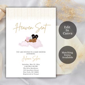 Heaven Sent Baby Shower Invitation, Afro Baby Girl, Baby Shower Invitation Printable, Heaven Sent Baby Shower, Angel Baby Shower, AB13