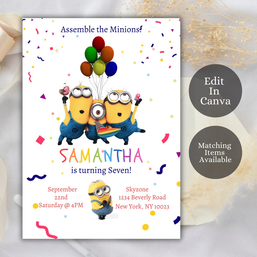 Editable Minion Birthday Invitation Template, Printable Birthday Party ...