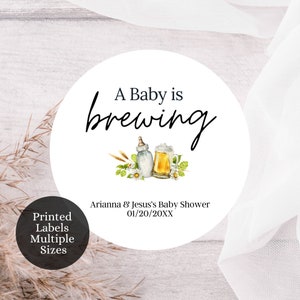 Custom Printed Baby Shower Labels, A Baby Is Brewing Baby Shower Labels, Party Favor Stickers, Treat Bag Stickers, Beer Baby Shower, BRW1