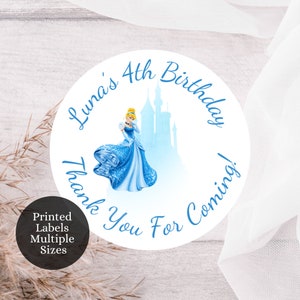 PRINTED Princess CINDERELLA Birthday Party Round Stickers Scalloped Labels - Cinderela Party Tag - Parties Cupcake Label Loot Bags, CA4