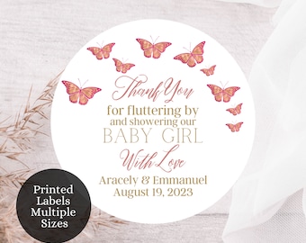 Thank you for Fluttering By Labels, Butterfly Baby Shower, Butterfly Baby Shower Labels, Custom Shower Labels, RGB1