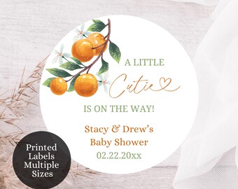 Custom Little Cutie Thank You Stickers, Little Cutie Baby Shower Labels, Orange Baby Shower Favor Label, Gender Neutral Favor Stickers, LC1