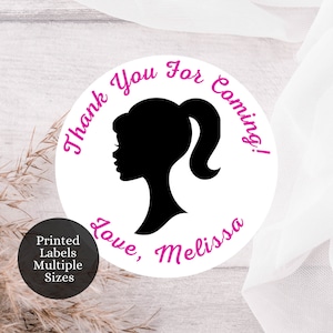 Doll Stickers, Doll Silhouette Birthday Party, Doll Party Stickers, Personalized Customized Birthday Party Favor, GlamBarbie1