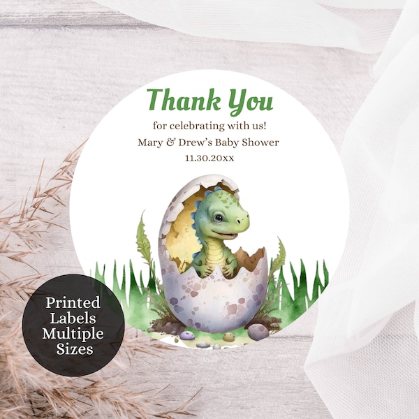 Printed Dinosaur Baby Shower Labels, Dino Themed Baby Shower, Dinosaur Favor Labels for Baby Shower, DTB1