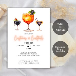 Redigerbara kostymer och cocktails Halloweeninbjudan, redigerbar Halloweenfestinbjudan, Halloweencocktailpartyinbjudan, HCP2