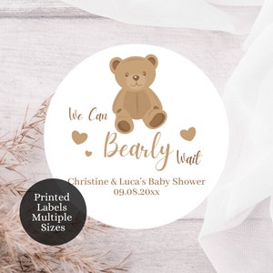 We can bearly wait stickers - We can bearly wait baby shower stickers - Teddy bear baby shower stickers, Brown Bear Stickers, WCB1