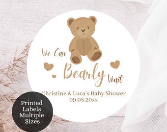 We can bearly wait stickers - We can bearly wait baby shower stickers - Teddy bear baby shower stickers, Brown Bear Stickers, WCB1