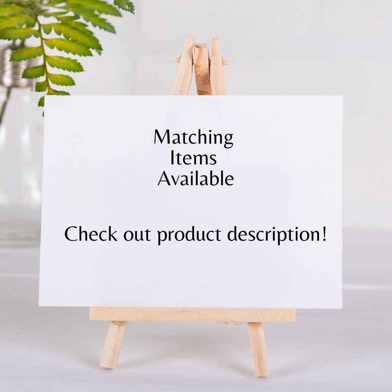 May include: A small wooden easel with a white card that reads "Matching Items Available Check out product description!"