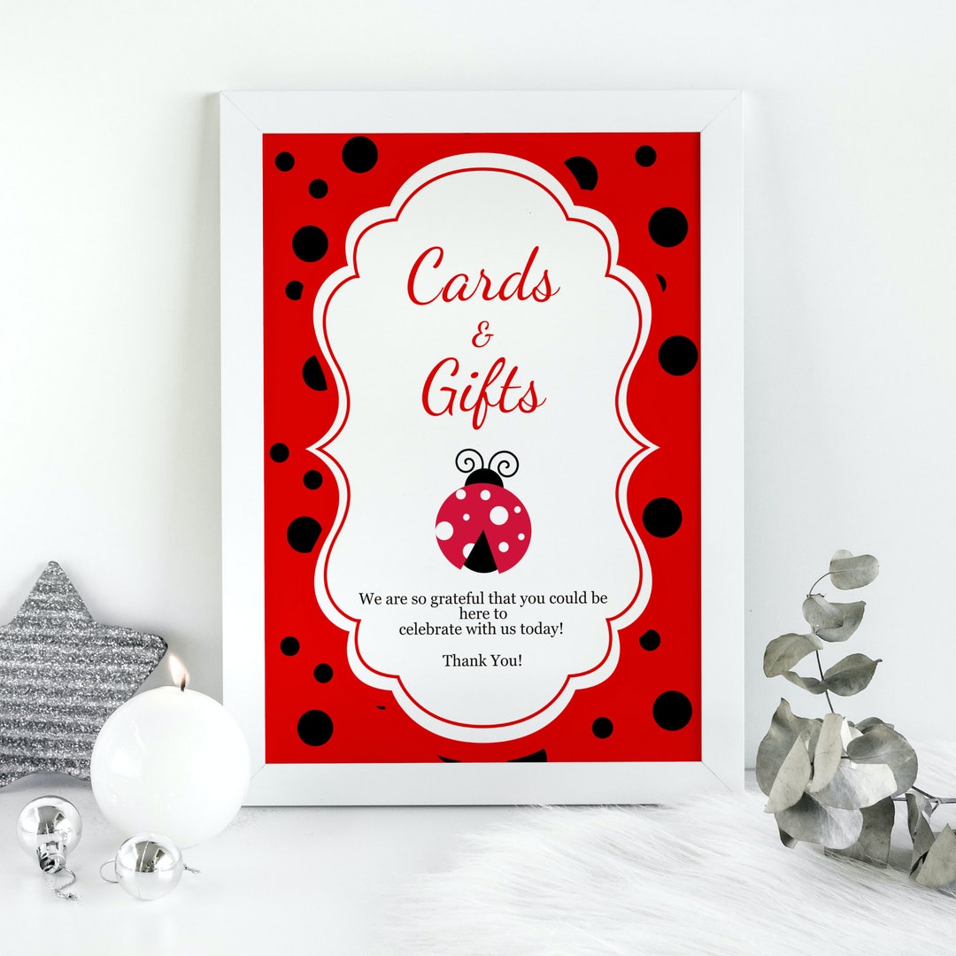 Editable Lady Bug Themed Cards and Gifts Sign, Baby Shower, Little Lady ...