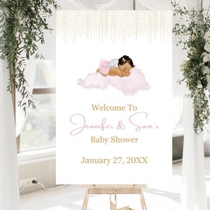 Editable Heaven Sent Angel Baby Girl Welcome Party Sign, Printable, Editable Baby Shower Welcome Sign, Angel Baby, AB11