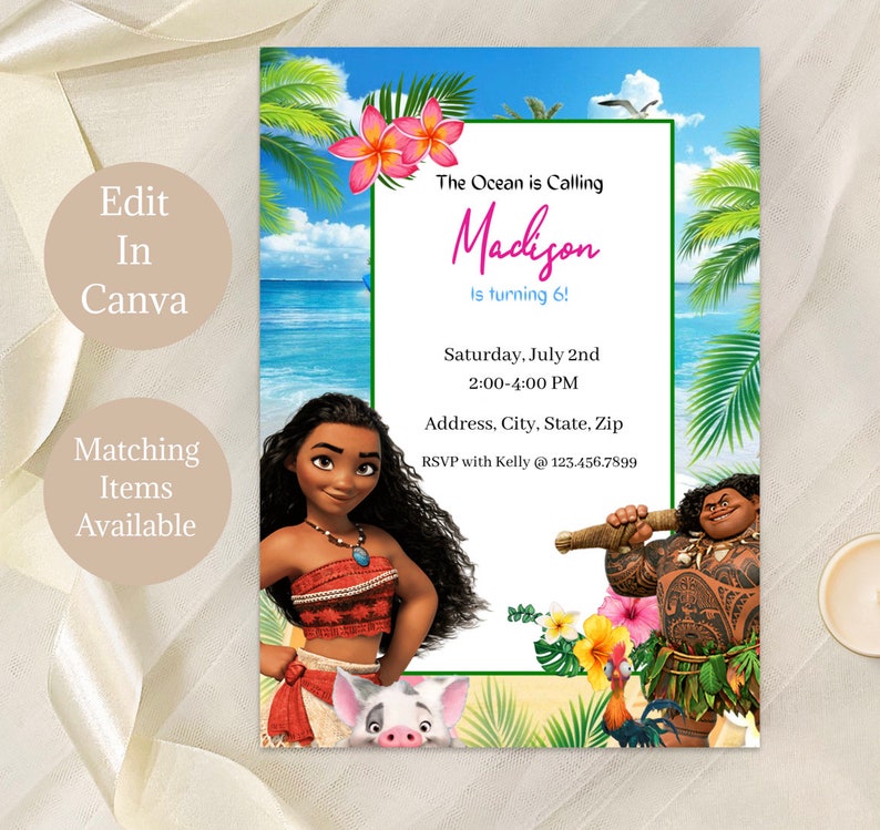 DIY Editable Invitation Moana Party Invitation Print Yourself Moana Birthday Invitation DIY Moana Party Printable Invitation