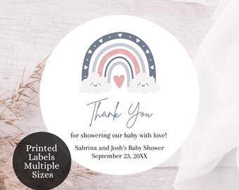 Dusty Blue Boho Rainbow Baby Shower Labels, Party Favor Stickers for Baby Shower, Boho Baby Shower, Boho Rainbow Baby Shower, BlueBoho