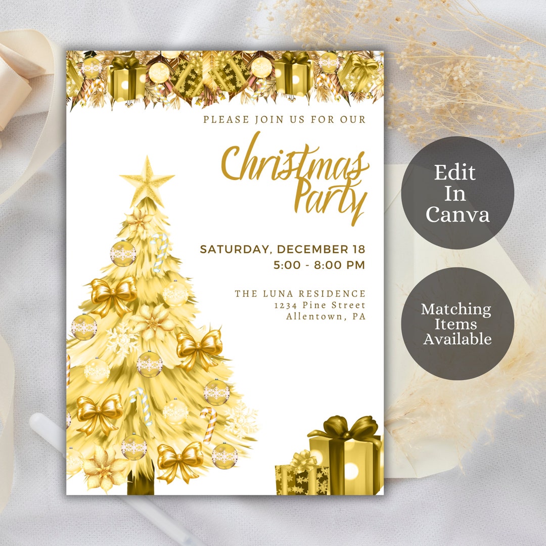 Editable Christmas Party Invitation, Christmas Invitation, Gold Glam ...