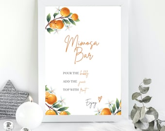 Editable Baby Shower Mom-osa Bar Sign, A Little Cutie Is on The Way Baby Shower Decor, Orange Baby Shower Party Sign, Gender Neutral, LC1