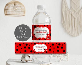Editable Baby Shower Water Bottle Label Template, Ladybug Water Bottle Label, Ladybug Baby Shower, Little Lady Water Bottle Label, LLB1