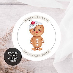 Custom Printed Christmas Round Labels, Custom Gift Stickers, Christmas Labels, Santa Stickers, Gingerbread Man