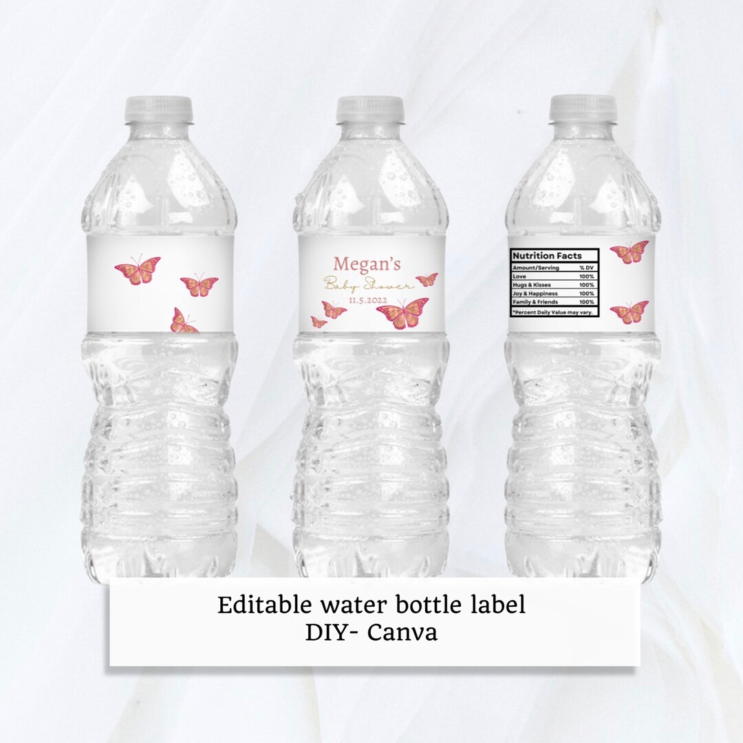 Pink Butterfly Label Editable Gold and Pink Butterfly Water Bottle Labels - Etsy