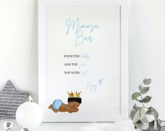 Royal Prince Baby Shower Mimosa Bar Sign, Afro Baby Boy Baby Shower Mimosa Sign, Bubbly Sign, Bubbly Bar Sign, Party Sign, AB1