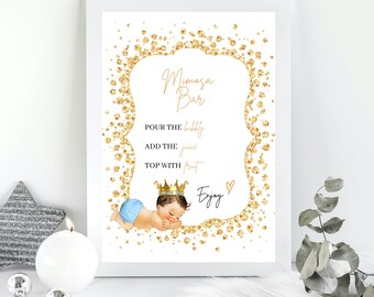 Royal Prince Baby Shower, Editable Mimosa Sign Printable, Shower Gift Table Sign, Tabletop Reception Sign, 2 Sizes, AB3