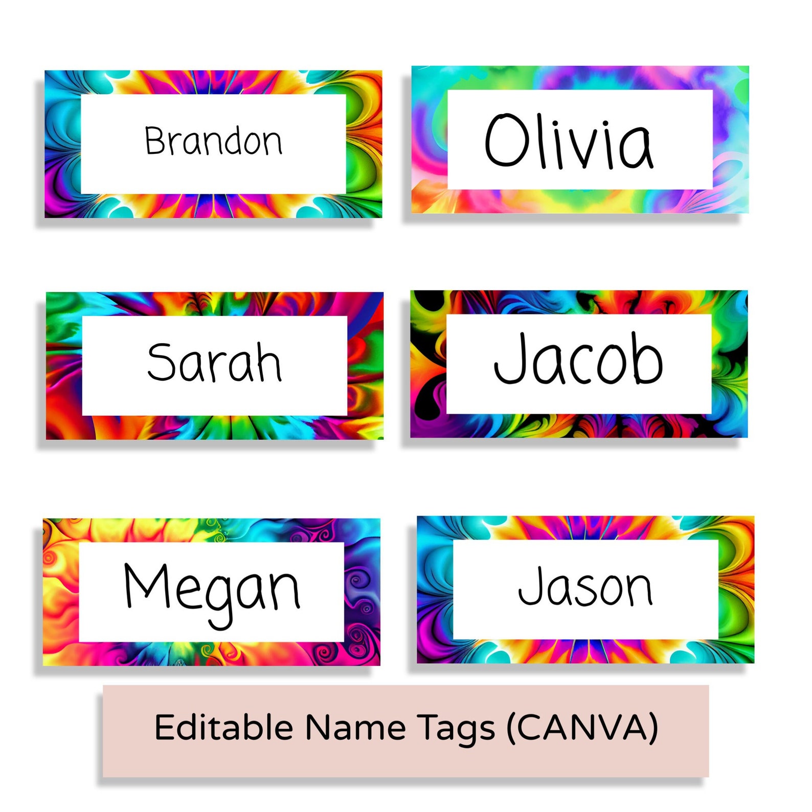 Grade R Name Tags Editable Tie Dye School Classroom Name Tags, Rainbow, Editable ...