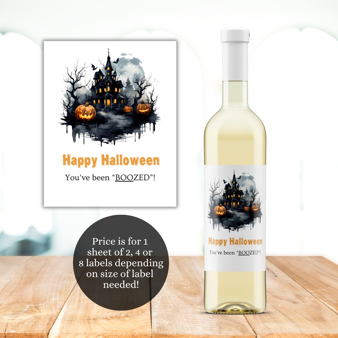Custom PRINTED Wine Labels Halloween Wine Label Spooky House Etsy