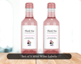 CONJUNTO DE 8 Etiquetas de vino IMPRESAS, Etiquetas de botellas de vino Baby Minnie Mini, Baby Minnie Shower, Decoración de baby shower, Etiquetas de favor de fiesta, BMM3