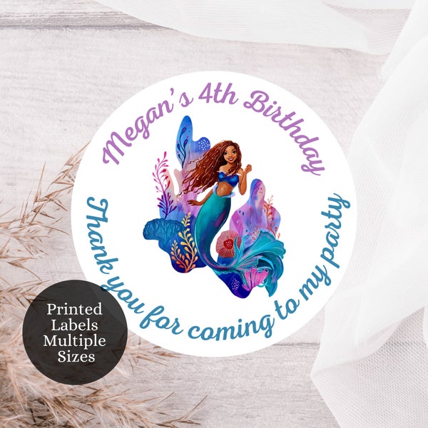 Customized Afro Ariel Birthday Stickers, Party Favor Stickers, Customized Personalized Birthday Stickers, Ariel Birthday Theme, Ariel-2