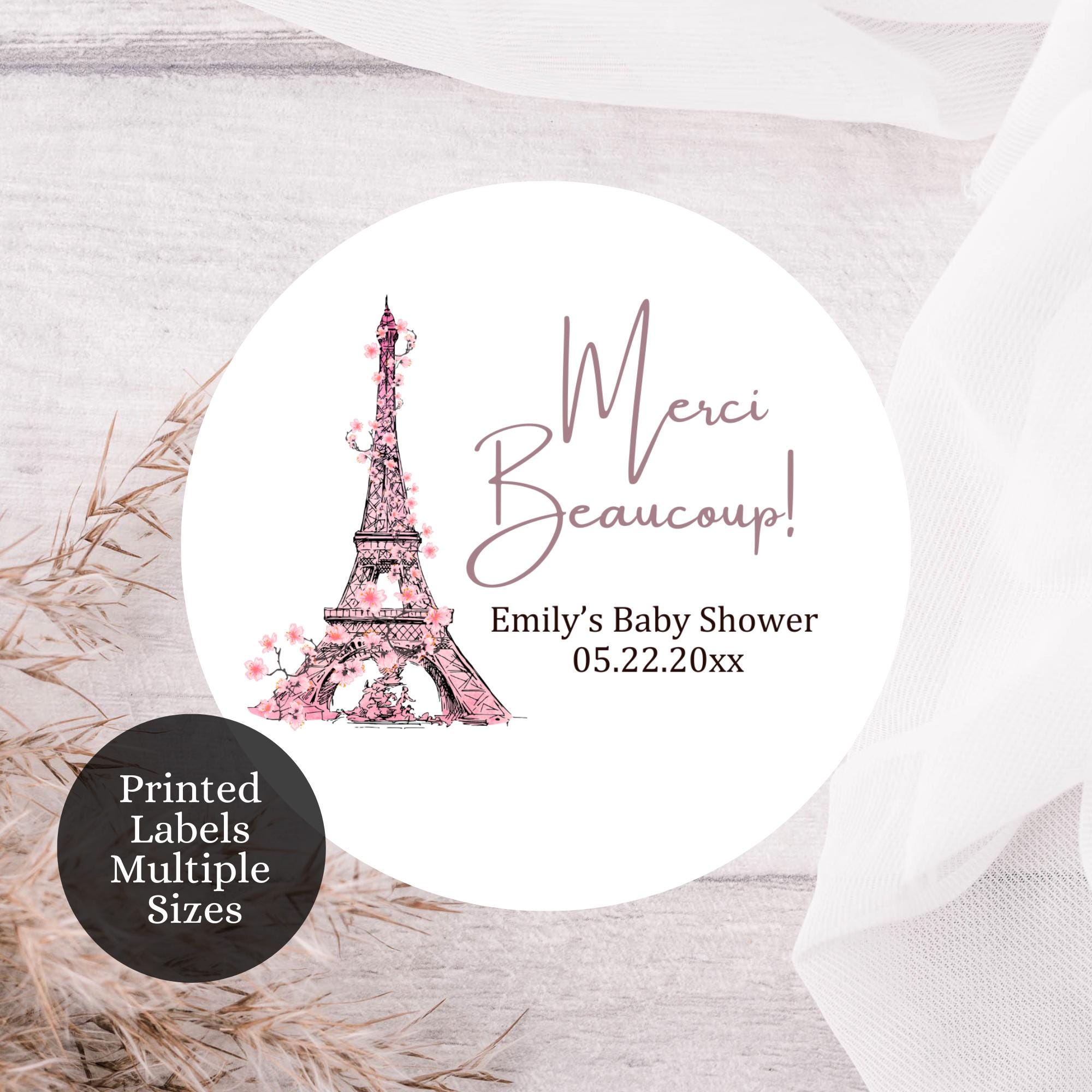 Custom Paris Baby Shower Favor Labels, Eiffel Tower Gift Stickers, French Baby Shower Labels, PF1