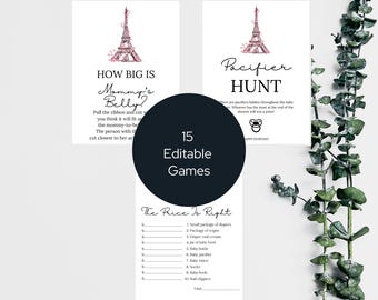 Parisian French Themed Baby Shower Game Bundle Template, Minimalist Paris Baby Shower Game Set, Eiffel Tower Shower Game Kit, Printable, PF1