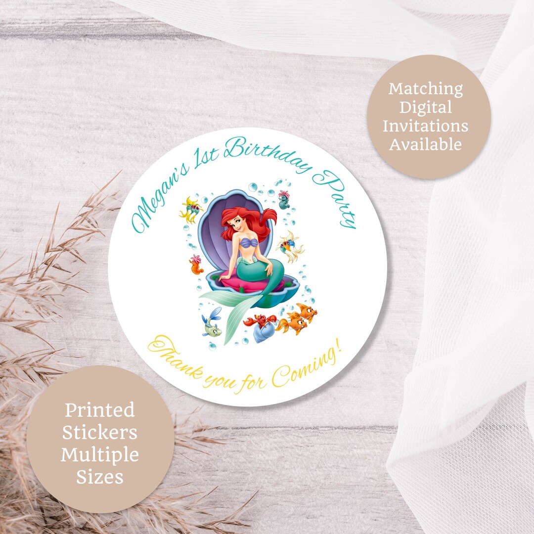 Customized Ariel Birthday Stickers Party Favor Stickers - Etsy