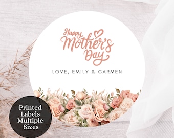 Custom Pink Floral Mothers Day Stickers,  Mothers Day Stickers, Personalized Labels, Personalized Mothers Day Label, Mothers Day Stickers