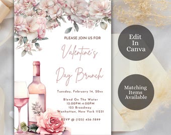 Editable Valentine's Day Invitation, Valentine's Day Brunch Invitation, Brunch Invite, Valentine's Day, Girls Night, Valentine's Day Party