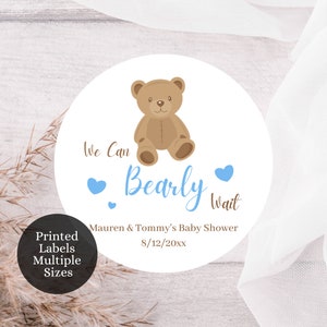 Wir können Bären warten Aufkleber - Wir können Bären warten Babypartyaufkleber - Teddybär Babypartyaufkleber, Blauer Bär Babypartyaufkleber, BBT1
