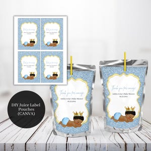 Editable Juice Pouch Labels, Printable Juice Labels, Royal Prince Baby Blue Baby Shower, Baby Shower Juice Label Templates, AB1