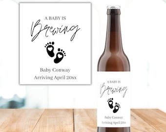 Set of 6 Custom Minimalistic Baby Announcement Beer Label, A Baby Is Brewing Custom Beer Label, Pregnancy Announcement, Dad or Grandpa Gift