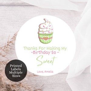 Thank You For Making My Birthday So Sweet, Ice Cream Party, Ice Cream Birthday Party, Birthday Favor Thank You Stickers, SB2