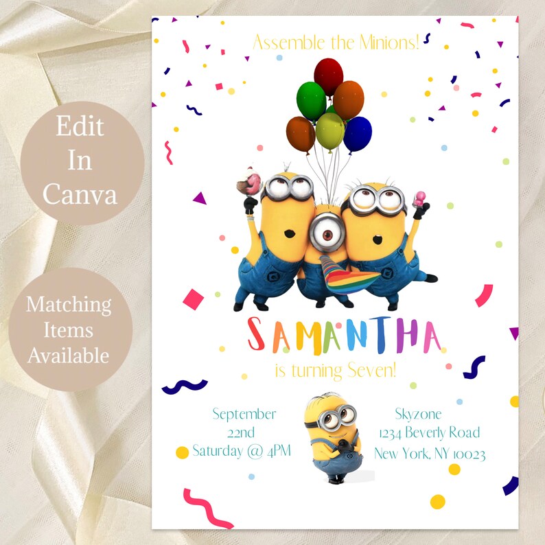 Editable Minion Birthday Invitation Template Printable - Etsy