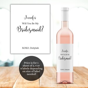 Custom Printed Waterproof Bridesmaid Wine Gift Label, Bridesmaid ...