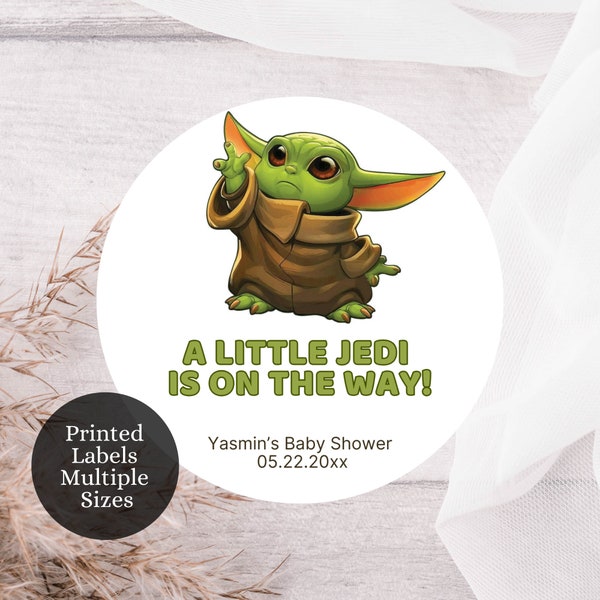 A Little Jedi Is On The Way, Baby Shower Labels, Baby Shower Stickers, Party Favor Labels, Custom Printed Labels, BSW1