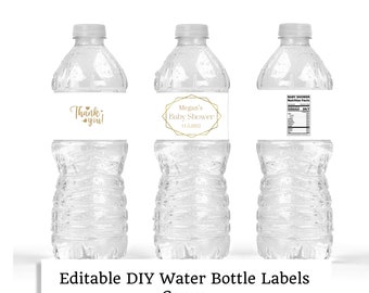 Bearbeitbare Gold Minimalistische Wasserflaschenetiketten, Gold Minimal Babyparty, Partydekor, Wasserflaschenetikettenvorlage, Babyparty, BH1
