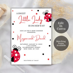 Editable A Sweet Little Lady Is On The Way Baby Shower Invitation, Ladybug Baby Shower, A Little Lady, Ladybug Invite, LLB1