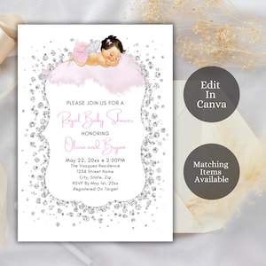 Editable Heaven Sent Baby Shower Invitation, Silver and Pink Baby Girl Heaven Sent Baby Shower, Angel Themed Shower, Pink Invite, AB15