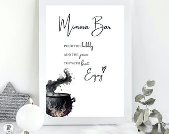 Halloween Themed Witches Cauldron Baby Shower Mimosa Bar Sign, Baby Shower Mimosa Sign, Brunch and Bubbly Sign, Bubbly Bar Sign, HBS4