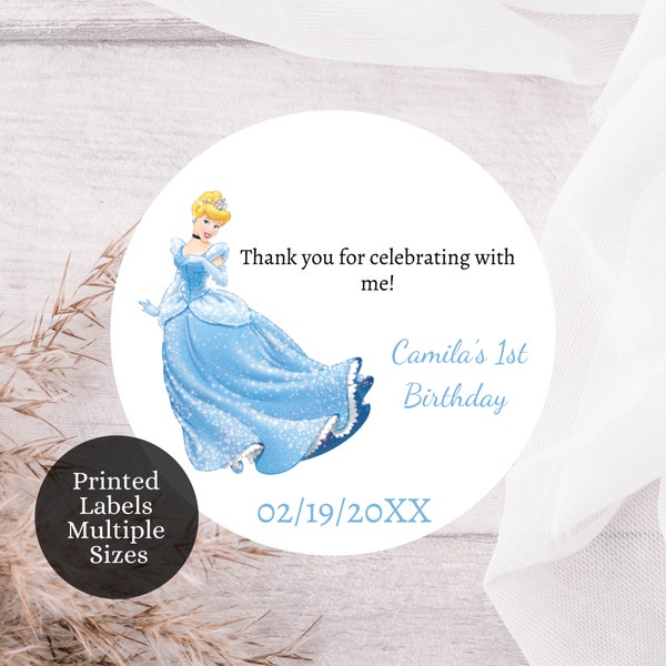 PRINTED Princess CINDERELLA Birthday Party Round Stickers Labels - Cinderela Party Tag - Parties Cupcake Label Loot Bags, CA4