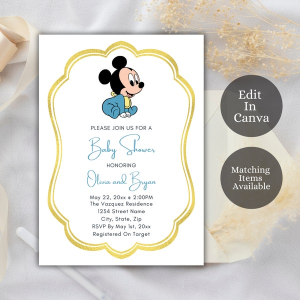 Editable Baby Shower Invitation, Baby Mickey Baby Shower, Baby Boy, Blue, Baby Shower Invite, BMM2