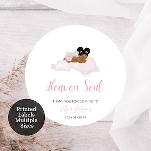Custom Heaven Sent Baby Shower Labels, Baby Girl Heaven Sent Baby Shower, Angel Theme Shower Labels, Baby Shower Goody Bag Labels, AB13
