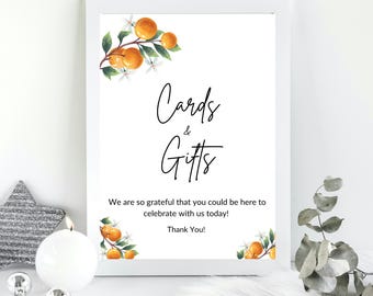 Editable Baby Shower Cards and Gifts Sign, A Little Cutie Is on The Way Baby Shower Decor, Orange Baby Shower Sign, Gender Neutral, LC1