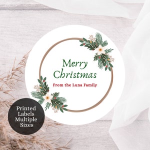 Custom Christmas Stickers - Green Wreath Christmas Gift Labels Personalized Christmas Gift Stickers, Gift Tag Stickers